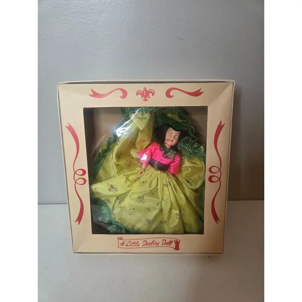 Vintage LittleDarling Doll Miss Italy in Yellow and Pink in Original Display Box